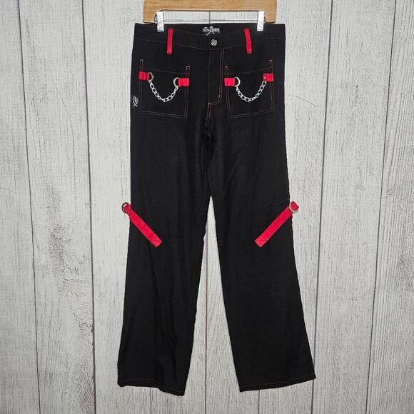 Royal Bones By Tripp, Goth Y2K Black & Red Strappy Chain Pants, size 7 - Picture 1 of 6